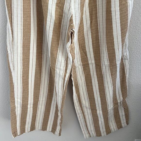 Old Navy High Rise Linen Wide Leg Pants Neutral Stripe Lagenlook Boho Coastal L - Picture 6 of 8